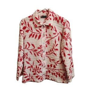 Cotélac Crinkle Blouse  Size Large (3) in Red & Cream Lace Detailing